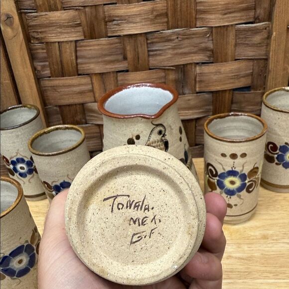 Vintage Tonala Mexico Ceramic Pitcher and Glass Set - Picture 4 of 4